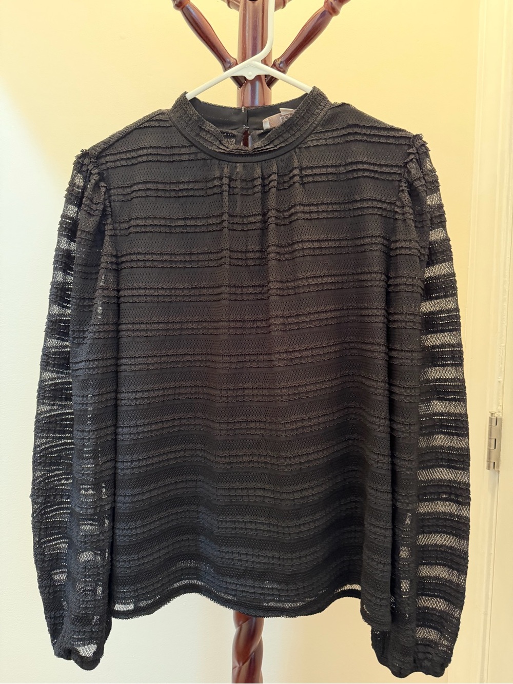 Loft Women’s Black Lace Stripe Long-Sleeve Top